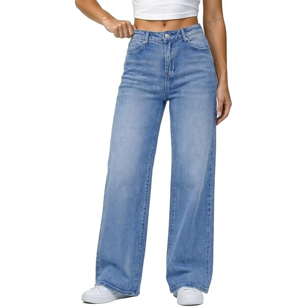 MSRP $52 GRAPENT Women's L Cool Blue Wide Leg Jeans Trendy High Waisted Stretch